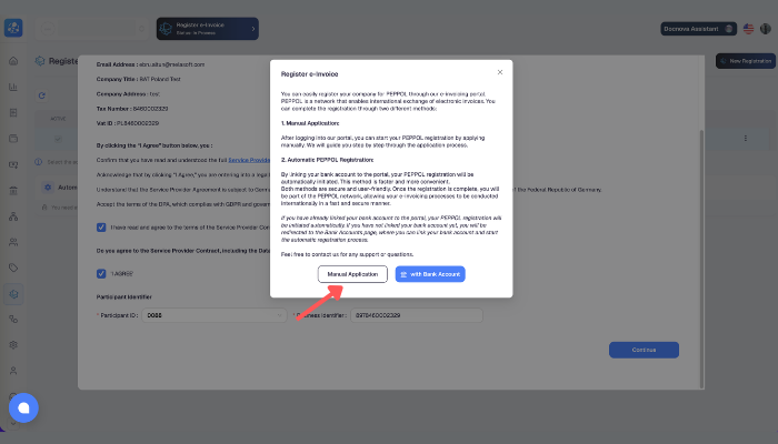 Manual Peppol registration – step 7